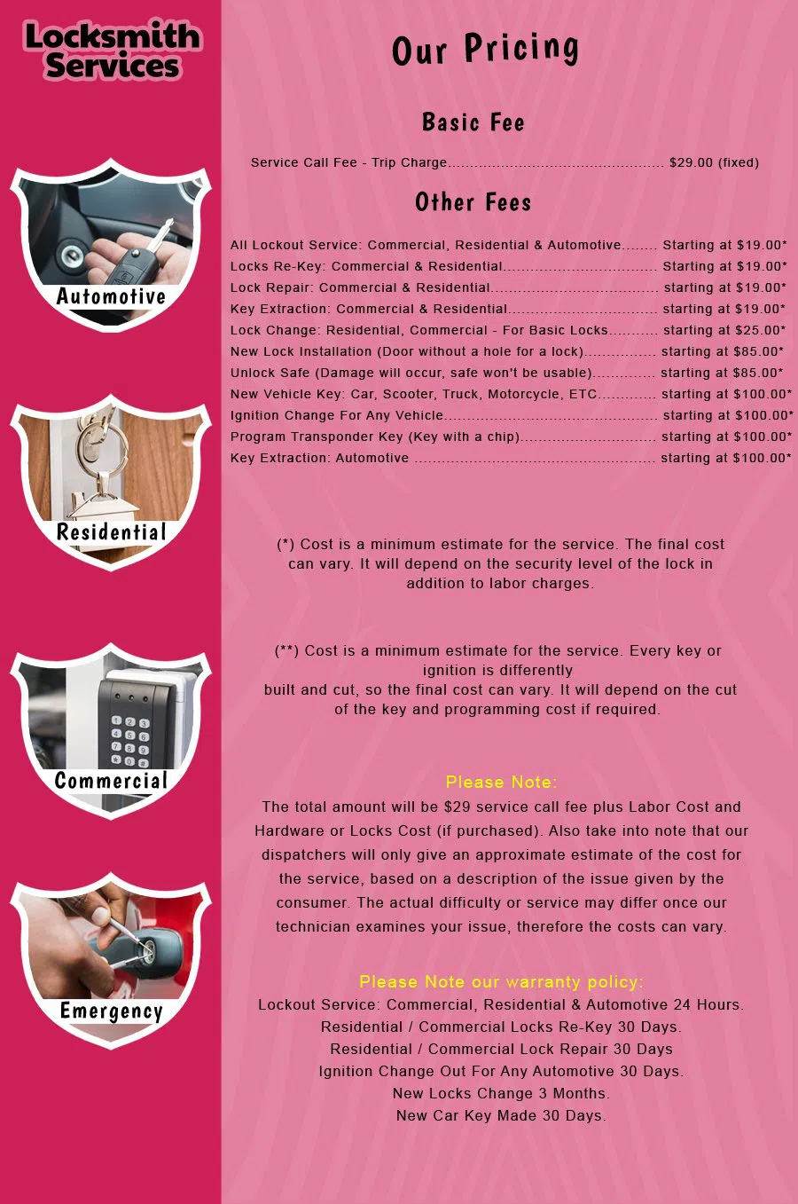 Allenwood NJ Locksmith Store Allenwood, NJ 732-412-9337 - price-list-c-18